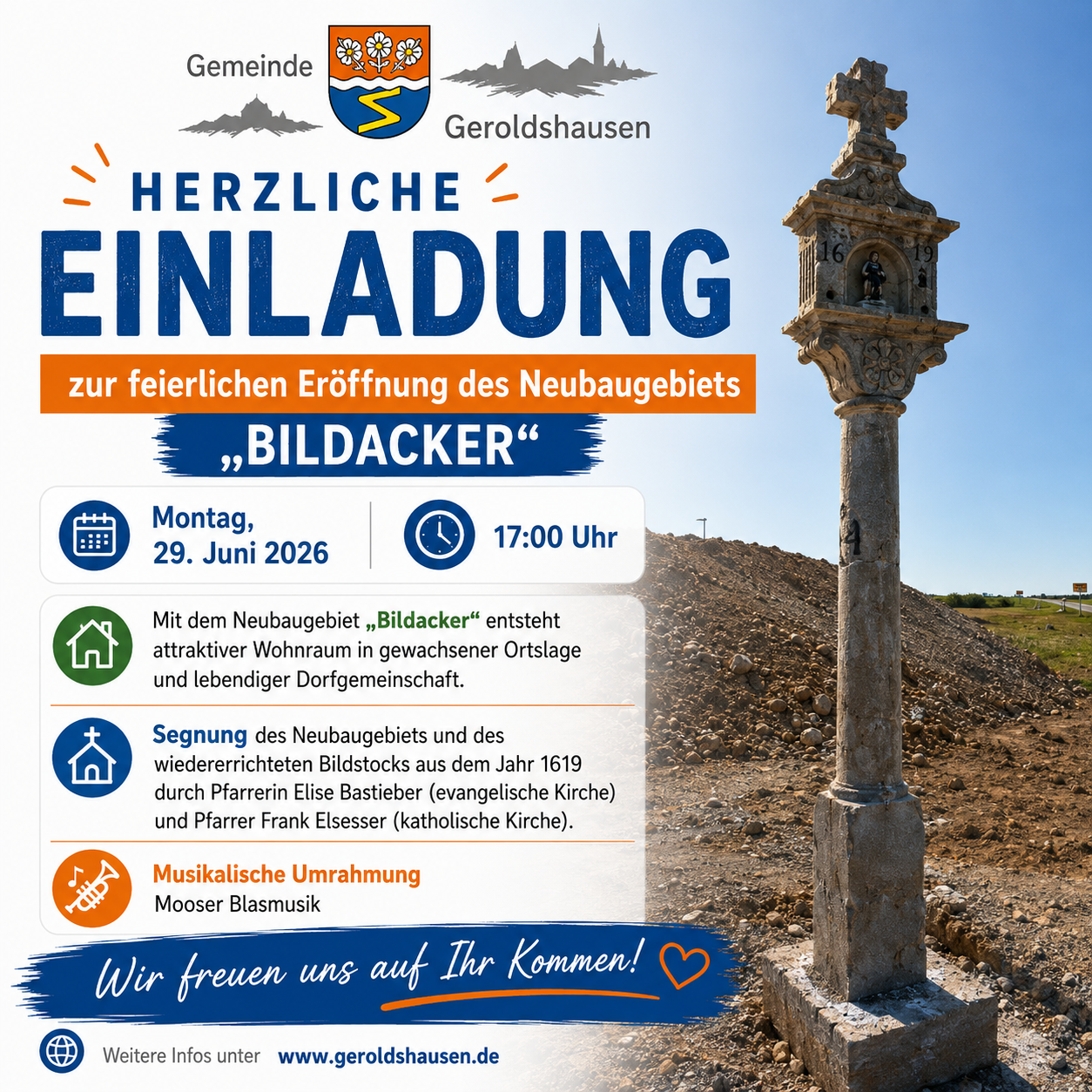 Einladung zur feierlichen Eröffnung des Neubaugebiets Bildacker